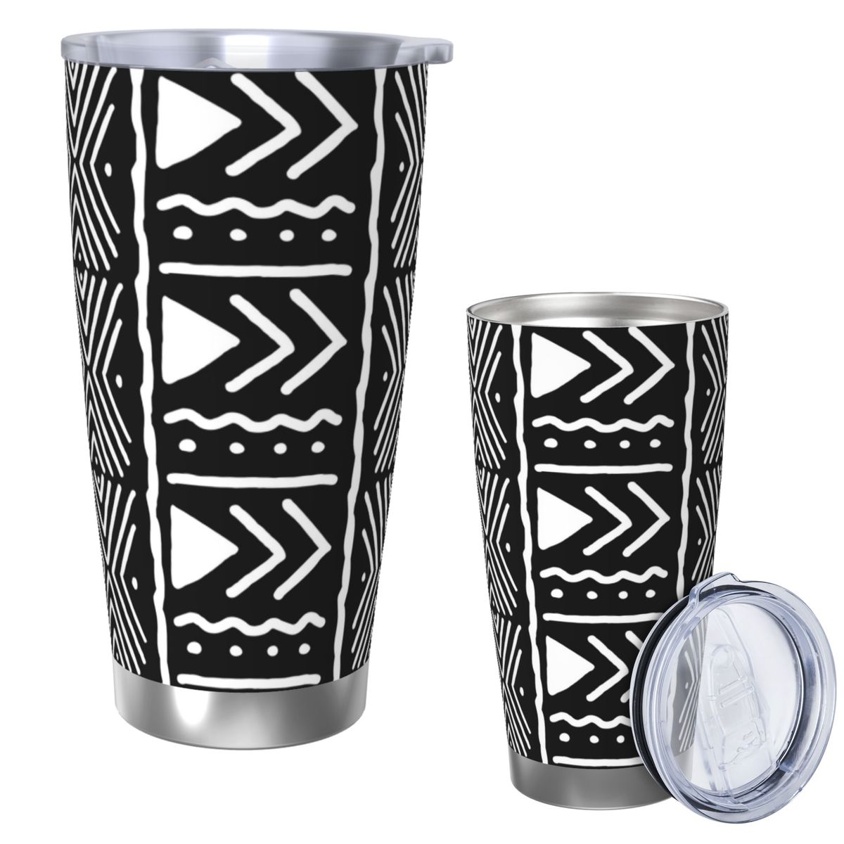 Tumbler 20Oz White - أبيض وأسود الأفريقي Bogolan القبلية نمط