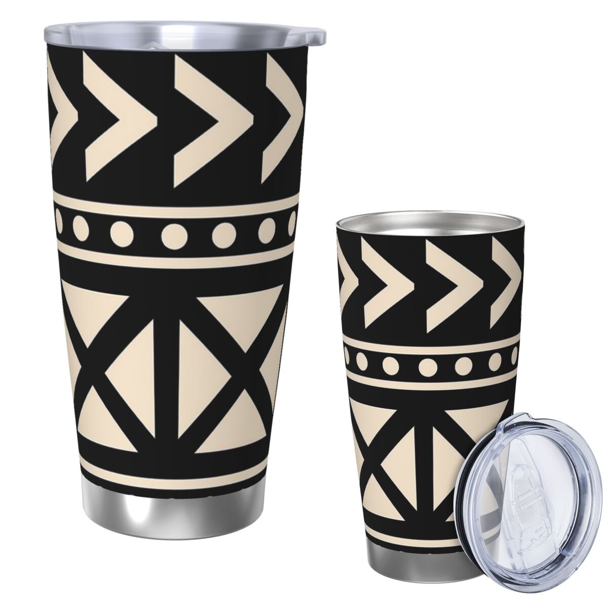 Tumbler 20Oz White - قماش الطين الأفريقي أبيض وأسود تتجه