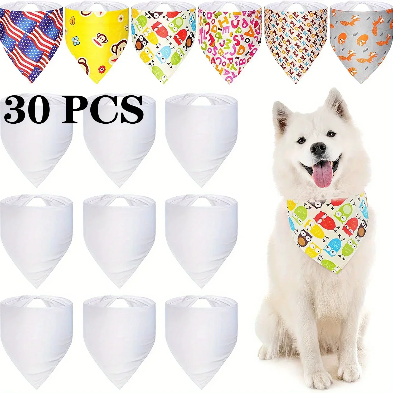 30 قطعة من عصابات الكلاب الفار - مراجعة Bandana Blank White وسعره