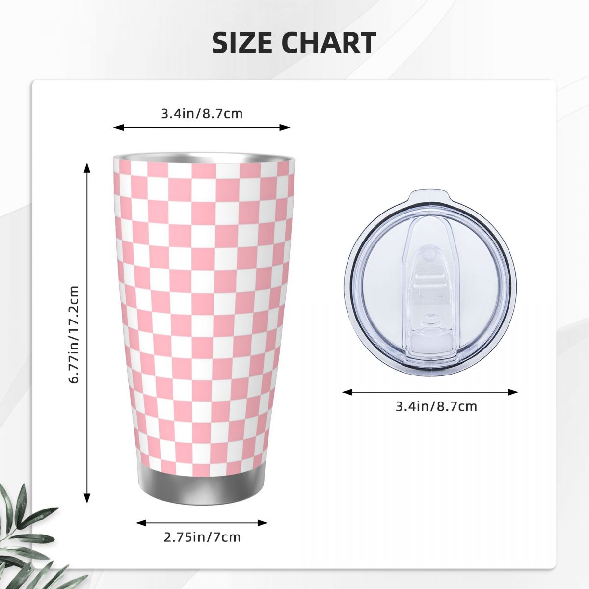 الوردي الأبيض الشطرنج نمط الفو - مراجعة Tumbler 20Oz White وسعره